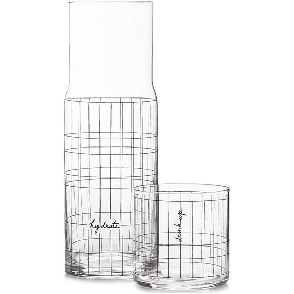 Words Gridded Carafe and Double Old-Fashioned Glass