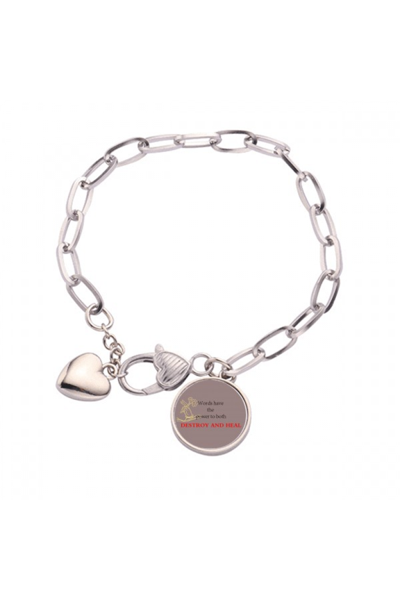 Words Have Power to Heal Blessing Quote Heart Chain Bracelet Jewelry Charm Fashion