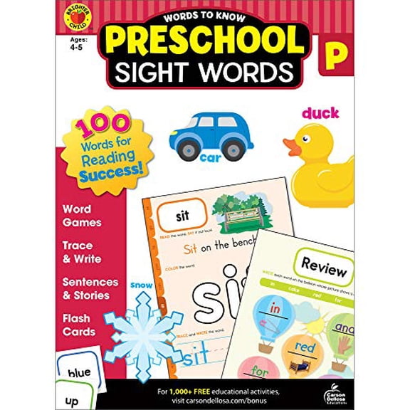 Pre-Owned Words to Know Sight Words Preschool Workbook—Reading Activities, Games, Puzzles, Flash Cards, Tracing and Coloring Pages for Learning and Practice (320 pgs)