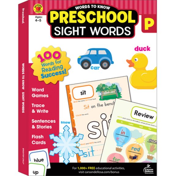 Pre-Owned Words to Know Sight Words Preschool Workbook—Reading Activities, Games, Puzzles, Flash Cards, Tracing and Coloring Pages for Learning and Practice (320 pgs)