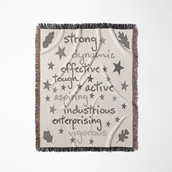 Words Of Strength And Energy Positive Grey Text On White Background, Woven Blanket