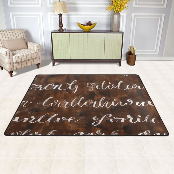 Words White Area Rug Washable 72 x 48 Floor Carpet Mat Non Slip for Bedroom Living Room Kids Room Home Decor