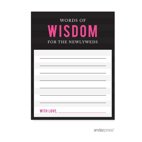 Words of Wisdom - Newlyweds  Modern Black and White Stripes Wedding Cards Guest Book Alternative, 20-Pack