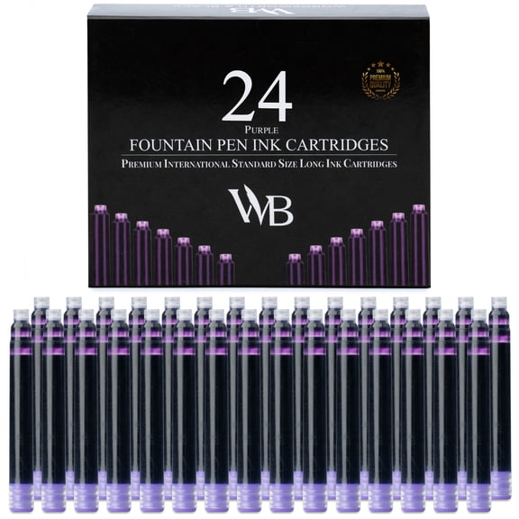 Wordsworth & Black 24 Pack Fountain Pen Ink Refills - Set of 24 Purple Ink Cartridges - International Standard Size - Length APPR 1.5" - Base Diameter APPR 0.24" - Disposable and Generic