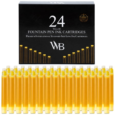 Wordsworth & Black 24 Pack Fountain Pen Ink Refills - Set of 24 Yellow Ink Cartridges - International Standard Size - Length APPR 1.5" - Base Diameter APPR 0.24" - Disposable and Generic