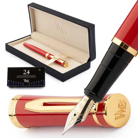 Wordsworth & Black Fountain Pen, Extra Fine Point Ink Pens, Crimson Red - Refillable, Calligraphy
