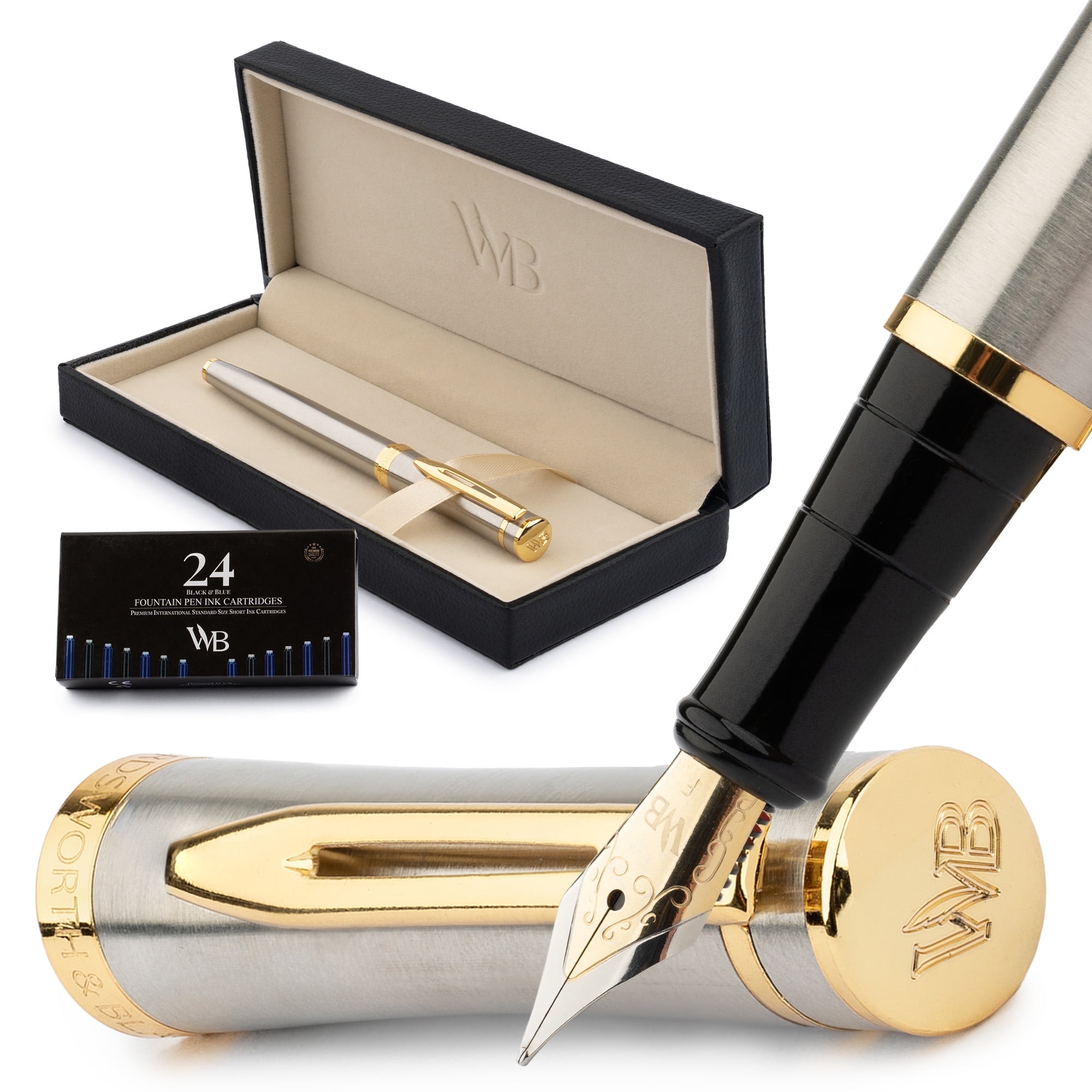 Wordsworth Black Fountain Pen Set, 18K Gilded Fine Kuwait Ubuy