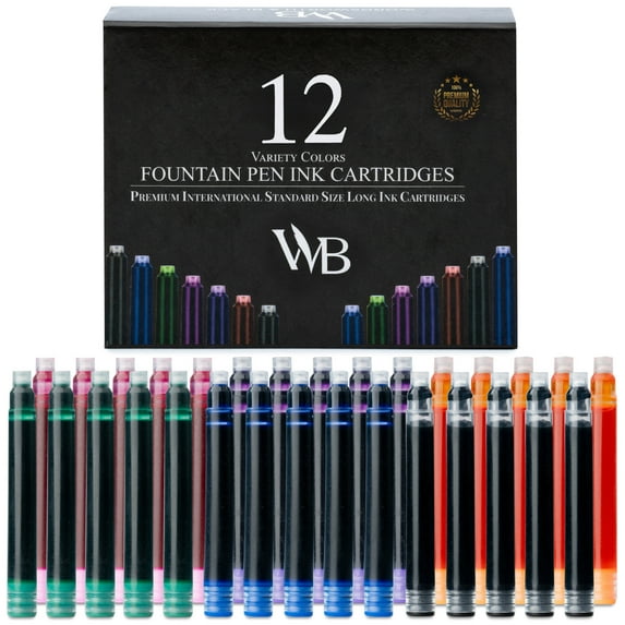 Wordsworth & Black Fountain Pen Ink Refills, 12 Assorted Colors Ink Cartridges - Int. Standard Size