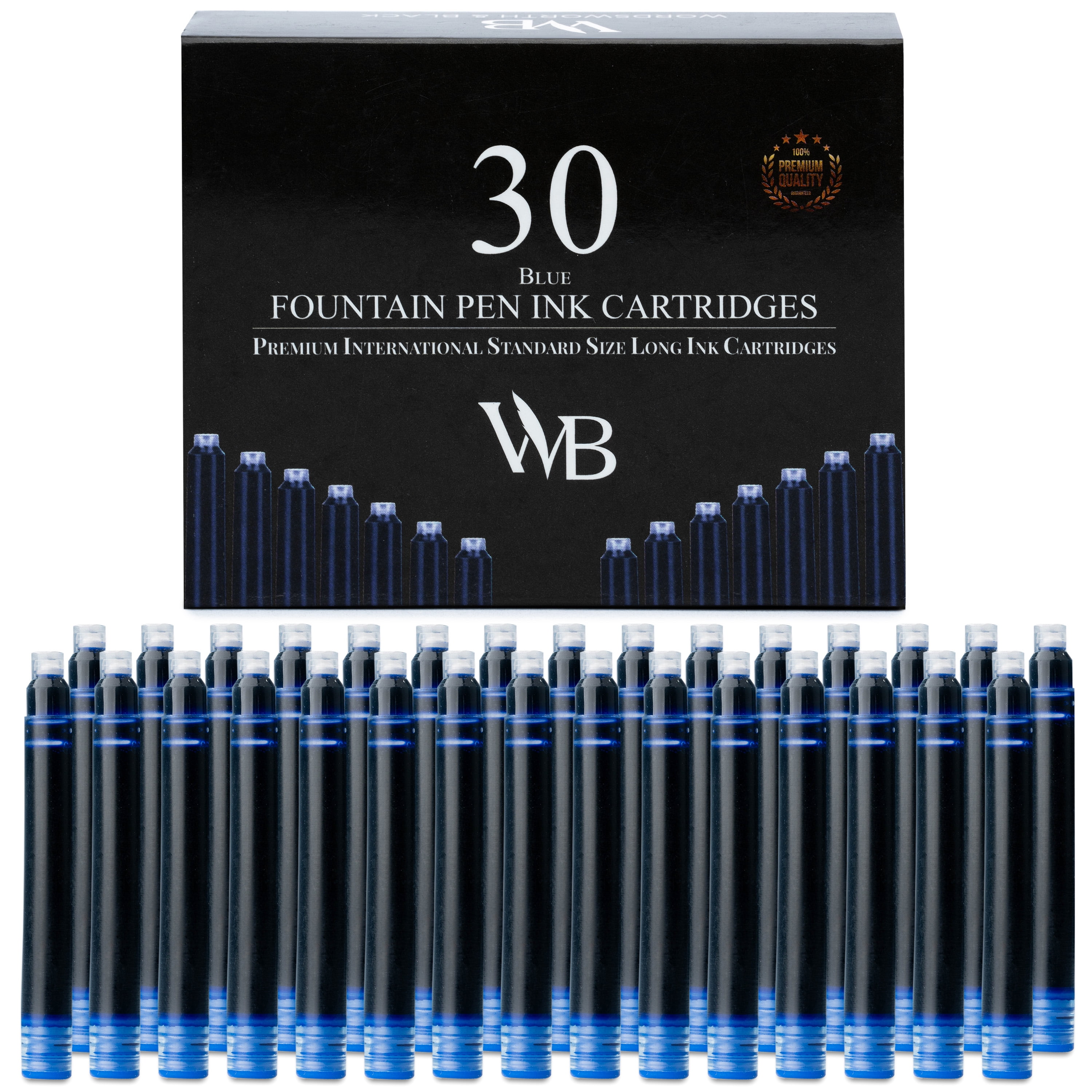 Wordsworth Black 30 Pack Fountain Pen Ink Refills Set of 30