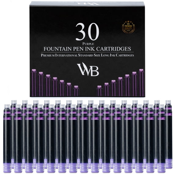 Wordsworth & Black Fountain Pen Ink Refills - Set of 30 Purple Ink Cartridges - International Standard Size - Length APPR 2.04 Inch - Base Diameter APPR 0.24 Inch - Disposable and Generic