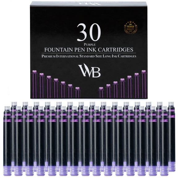 Wordsworth & Black Fountain Pen Ink Refills - Set of 30 Purple Ink Cartridges - International Standard Size - Length APPR 2.04 Inch - Base Diameter APPR 0.24 Inch - Disposable and Generic
