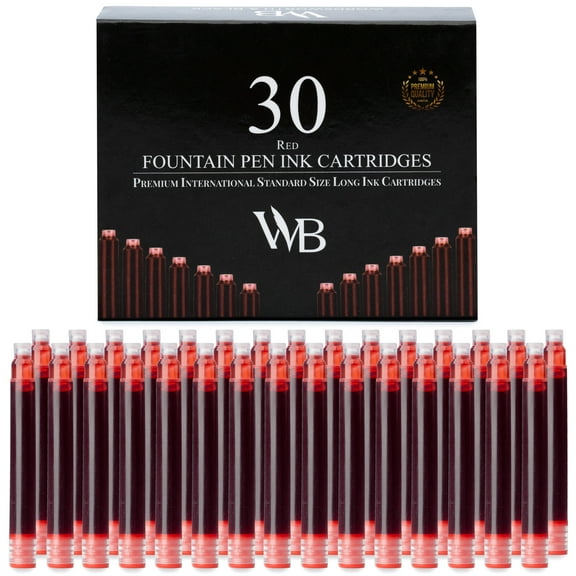 Wordsworth & Black Fountain Pen Ink Refills - Set of 30 Red Ink Cartridges - International Standard Size - Length APPR 2.04 Inch - Base Diameter APPR 0.24 Inch - Disposable and Generic