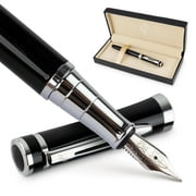 Wordsworth & Black Fountain Pen, Medium Nib Ink Pen, Black Chrome - Refillable, Calligraphy