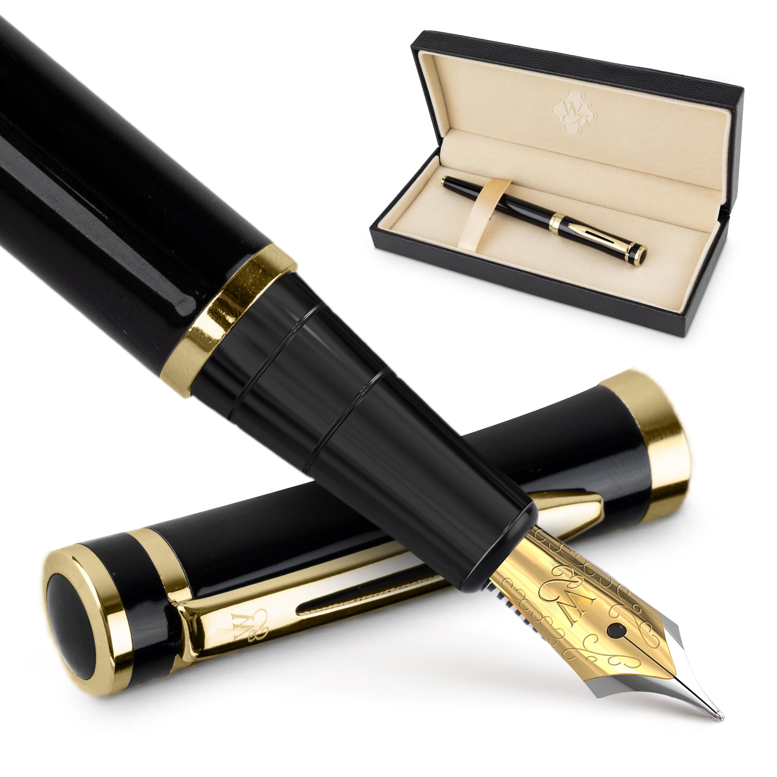 Wordsworth & Black Fountain Pen, Medium Nib Ink Pen, White Gold - Refillable, Calligraphy, Silver