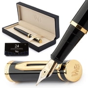 Wordsworth & Black Fountain Pen Set, 18K Gilded Medium Nib, Includes 24 Pack Ink Cartridges, Ink Refill Converter & Gift