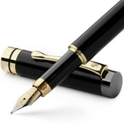 Wordsworth & Black Fountain Pen, Medium Nib Ink Pen, Black Wood - Refillable, Calligraphy