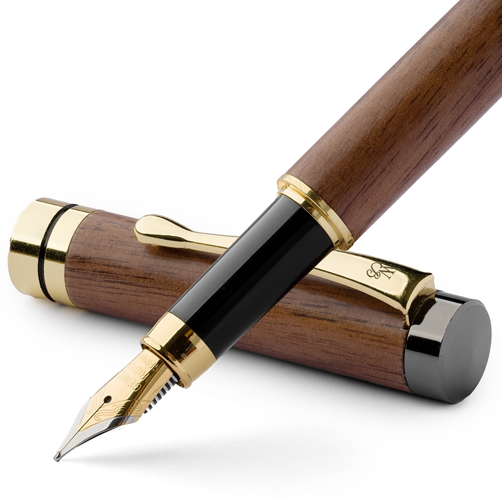 Wordsworth & Black Fountain Pen, Medium Nib Ink Pen, Brown Wood ...