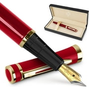Wordsworth & Black Fountain Pen, Medium Nib Ink Pen, Crimson Red - Refillable, Calligraphy