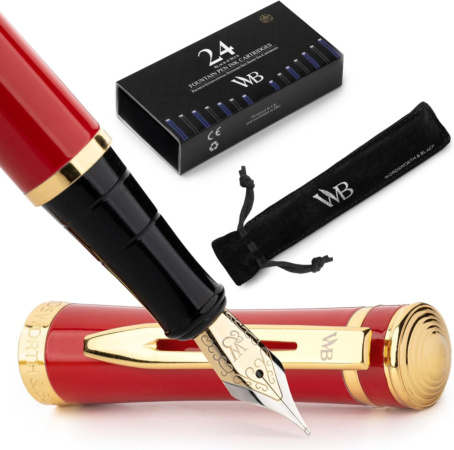 Wordsworth Black Silver Gold Fountain Pen, Medium Nib