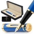 thumbnail image 1 of Wordsworth & Black Fountain Pen Set, 18K Gilded Medium Nib, Includes 24 Pack Ink Cartridges, Ink Refill Converter & Gift Box, Gold Finish, Calligraphy, [Imperial Blue], Perfect for Men & Women, 1 of 10