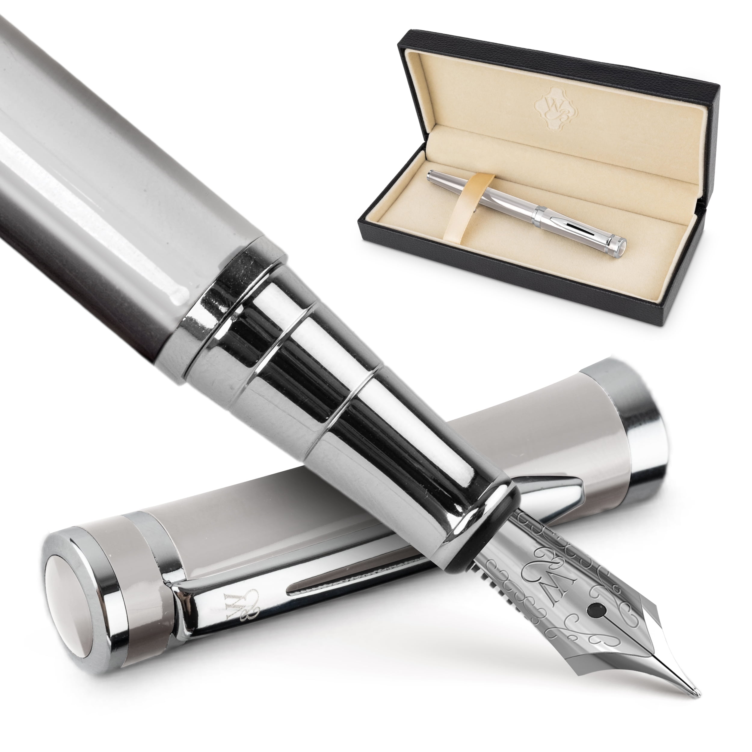 Wordsworth & Black Medium Nib Fountain Pen, Refillable, Silver