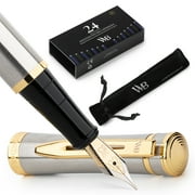 Wordsworth & Black Fountain Pen, Medium Nib Ink Pen, Silver Gold - Refillable, Calligraphy