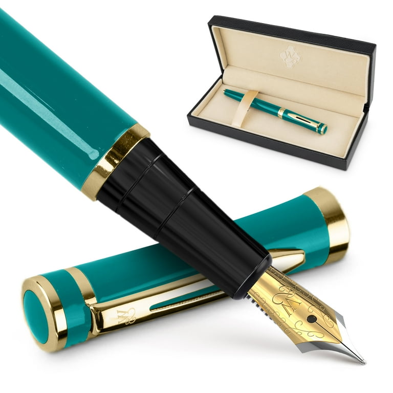 Wordsworth Black Fountain Pen, Medium Nib, Turquoise Gold