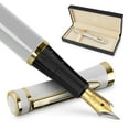 thumbnail image 1 of Wordsworth & Black Fountain Pen Set, 18K Gilded Medium Nib, Includes 06 Pack Ink Cartridges, Ink Refill Converter & Gift Box, Gold Finish, Calligraphy, [White Gold], Perfect for Men & Women, 1 of 10