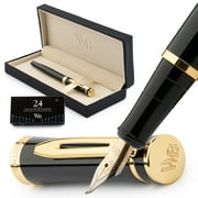 Wordsworth & Black Fountain Pen Set, 18K Gilded Bent Nib, Includes 24 Pack Ink Cartridges, Ink Refill Converter & Gift B