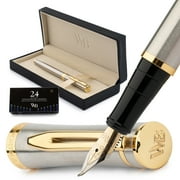 Wordsworth & Black Fountain Pen Set, 18K Gilded Bent Nib, Includes 24 Pack Ink Cartridges, Ink Refill Converter & Gift B