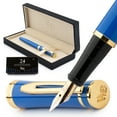 thumbnail image 1 of Wordsworth & Black Fountain Pen Set, 18K Gilded Broad Nib, Includes 24 Pack Ink Cartridges, Ink Refill Converter & Gift Box, Gold Finish, Calligraphy, [Imperial Blue], Perfect for Men & Women, 1 of 10