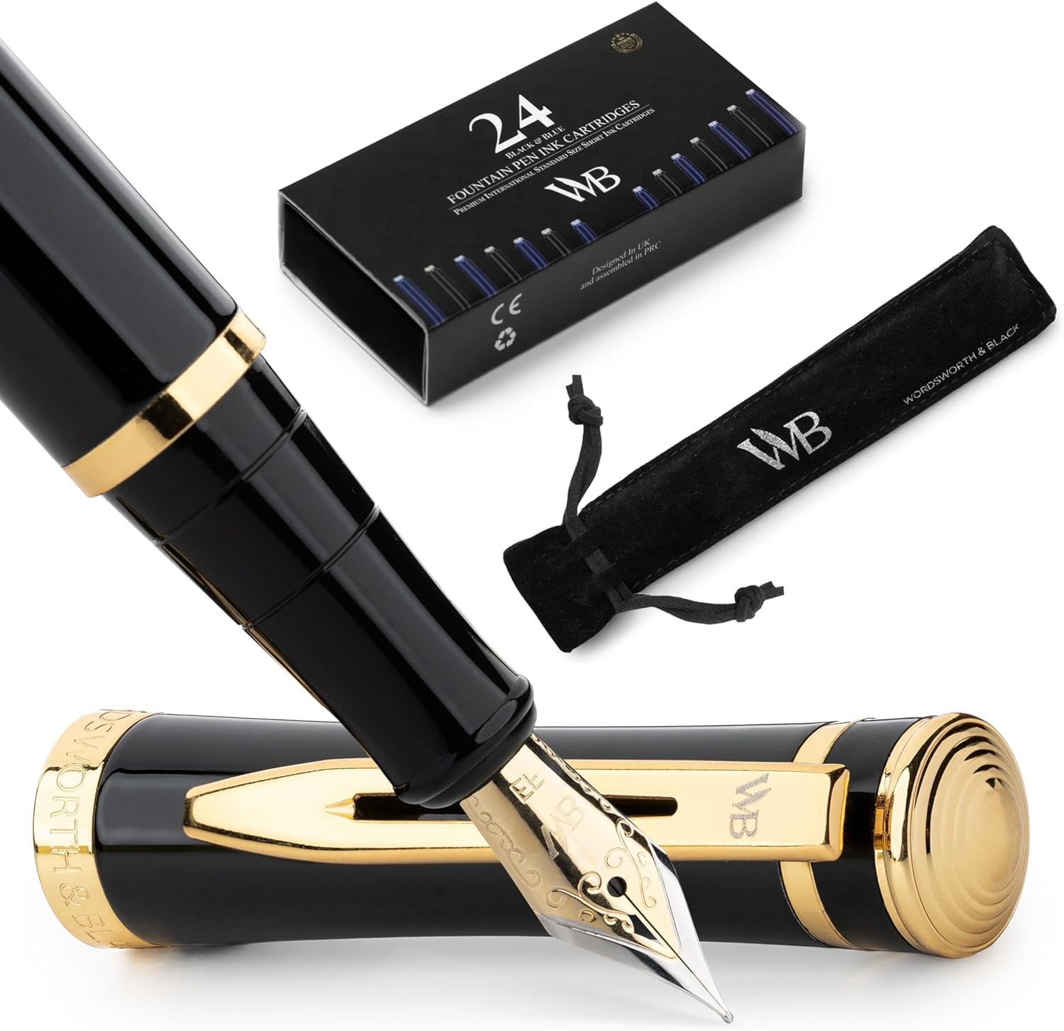 Wordsworth & Black Silver Gold Fountain Pen, Medium Nib
