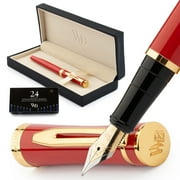 Wordsworth & Black Fountain Pen Set, 18K Gilded Fine Nib, Includes 24 Pack Ink Cartridges, Ink Refill Converter & Gift B