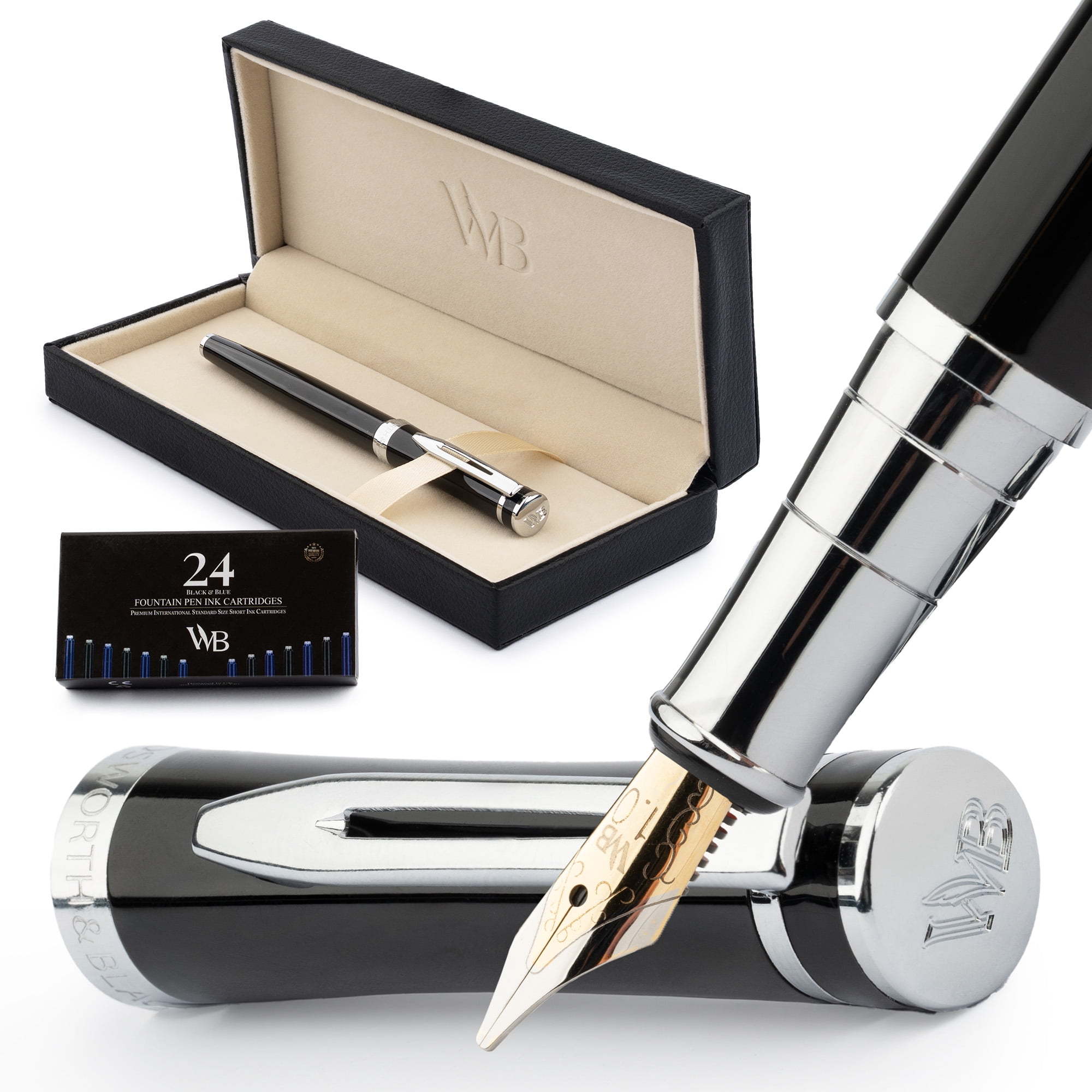Wordsworth Black Fountain Pen Set, Medium Nib, Converter