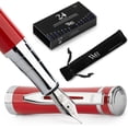 thumbnail image 1 of Wordsworth & Black Fountain Pen Set, Medium Nib, Includes 24 Pack Ink Cartridges, Ink Refill Converter & Gift Pouch, Chrome Finish, Calligraphy, [Crimson Red], Perfect for Men & Women, 1 of 10