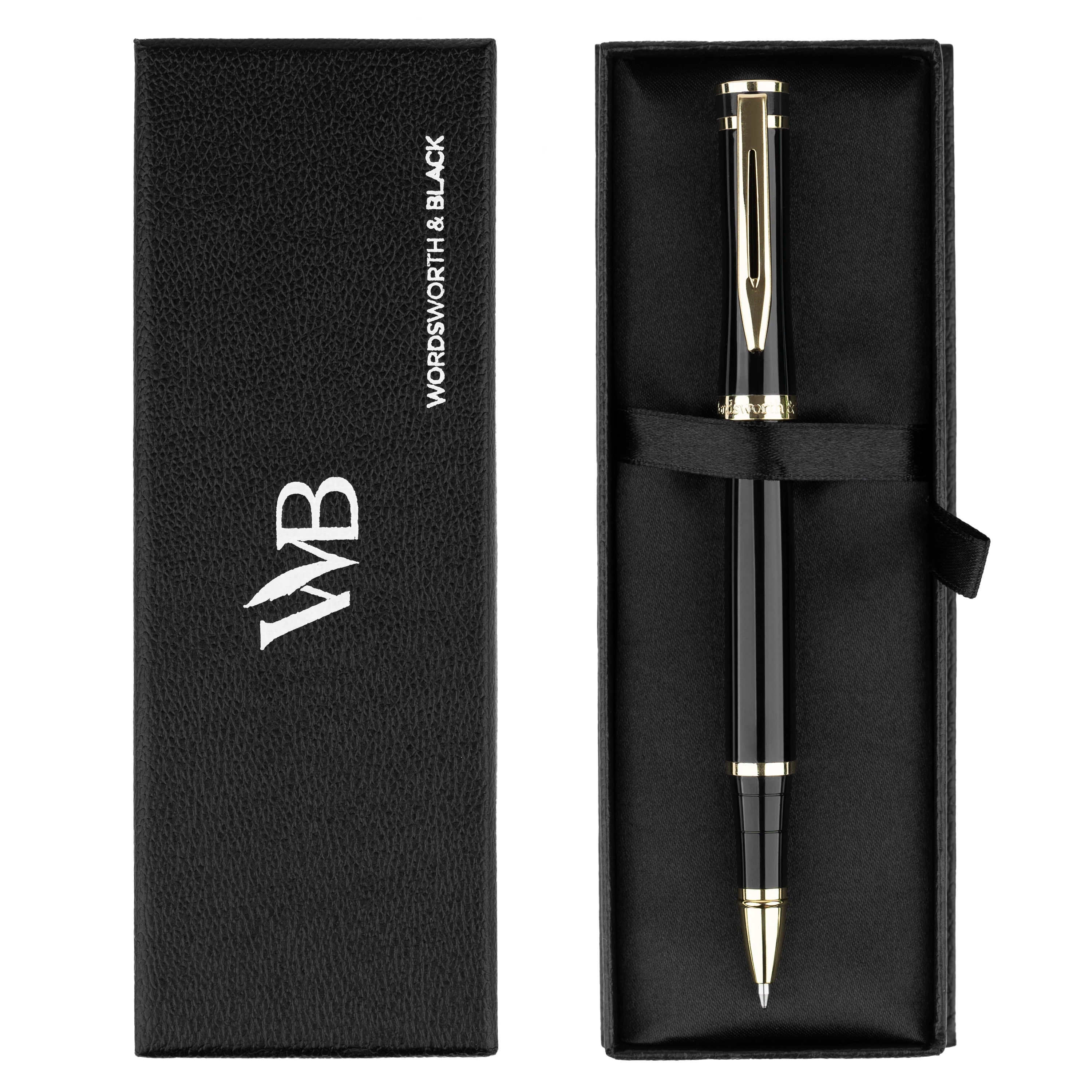 Scriveiner Luxury Rollerball Pen - Black Lacquer, 24K Gold Finish, Schmidt Ink, Gift Set Men Women Professional E
