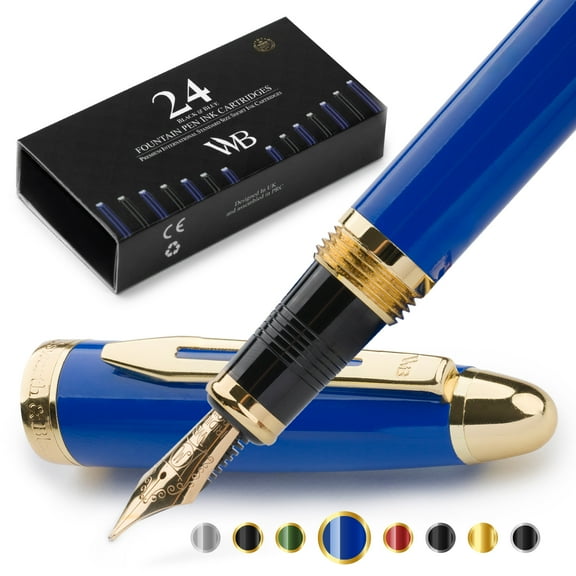 Wordsworth & Black Majesti Fountain Pen-(Blue), Luxury Case, 24K Gold Finish; 18K Gilded Medium Nib- Ink Cartridges, Refillable Ink Converter-Calligraphy Pen-Best Business Gift Set for Men & Women