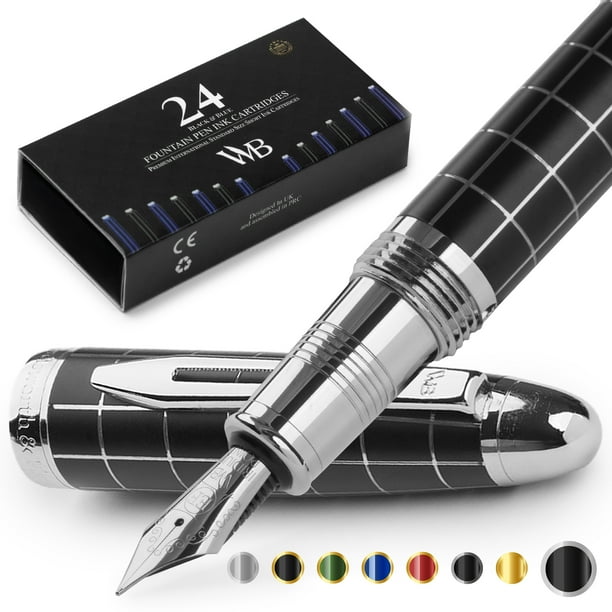 Wordsworth Black Majesti Fountain Pen-(Checked), Luxury Case