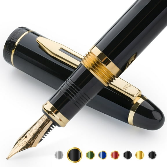 Wordsworth & Black Majesti Fountain Pen, Medium Nib Ink Pen, Black Gold - Refillable