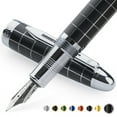 thumbnail image 1 of Wordsworth & Black Majesti Fountain Pen, Medium Nib Ink Pen, Checked Chrome - Refillable, 1 of 10