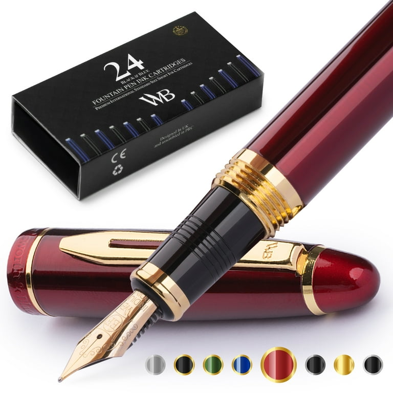 Wordsworth Black Majesti Fountain Pen-(Red), Luxury Case, 24K