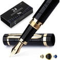 thumbnail image 1 of Wordsworth & Black Primori Fountain Pen Set [Black Gold]; Extra Fine Nib, Gift Case, 24 Ink Cartridges, Refill Converter, Manual; Journaling, Calligraphy, Smooth Writing Pens; Left and Right Handed, 1 of 10