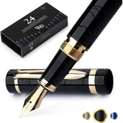 Wordsworth & Black Primori Fountain Pen Set [Black Gold]; Extra Fine Nib, Gift Case, 24 Ink Cartridges, Refill Converter