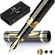 Wordsworth & Black Primori Fountain Pen Set [Gunmetal Gold]; Extra Fine Nib, Gift Case, 24 Ink Cartridges, Refill Converter, Manual; Journaling, Calligraphy, Smooth Writing Pens; Left and Right Handed