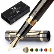 Wordsworth & Black Primori Fountain Pen Set [Gunmetal Gold]; Medium Nib, Gift Case, 06 Ink Cartridges, Refill Converter, Manual; Journaling, Calligraphy, Smooth