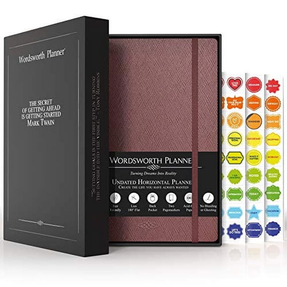 Wordsworth Undated Planner 2021-2022 - Weekly, Monthly, Yearly Planning, Organizer Notebook; Increase Productivity, Time Management - Gratitude Journal; Hit Your Goals - Thick Paper (120GSM)