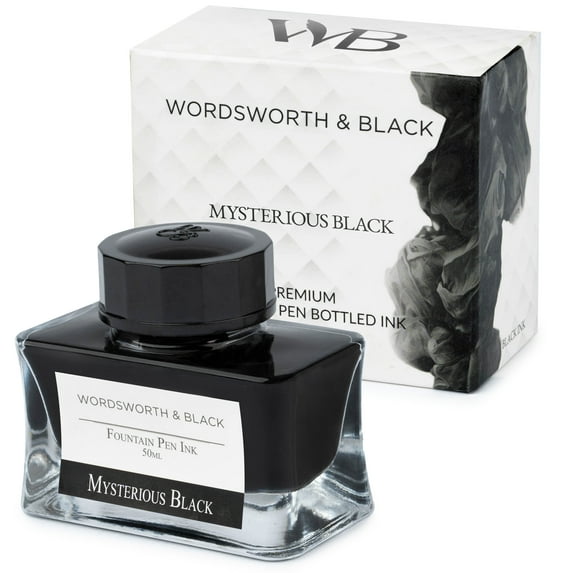 Wordsworth and Black Fountain Pen Ink Bottle, 50Ml, Mysterious Black, Bottled Ink, Smooth Ink Flow