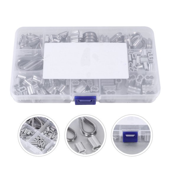 Worgeous 1 Box 250pcs Wire Rope Sleeves Thimbles Double Ferrule Cable Set