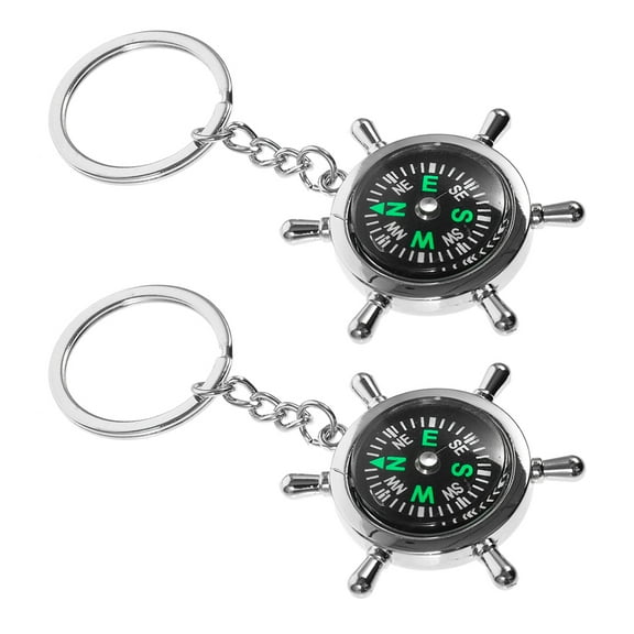 Worgeous 1 Pair Compass Keyring Portable Mini Pocket Rudder Compass Keychain Zinc Alloy Compact Pocket Hiking Travel Keychain For Outdoor Navigation Tools