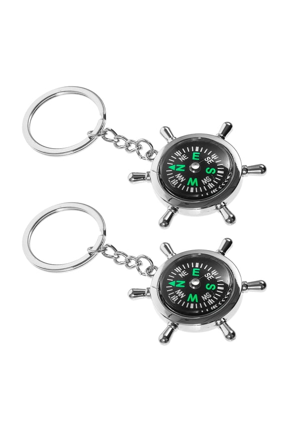 1 Pair Compass Keyring Portable Mini Pocket Rudder Compass Keychain Zinc Alloy Compact Pocket Hiking Travel Keychain For Outdoor Navigation Tools